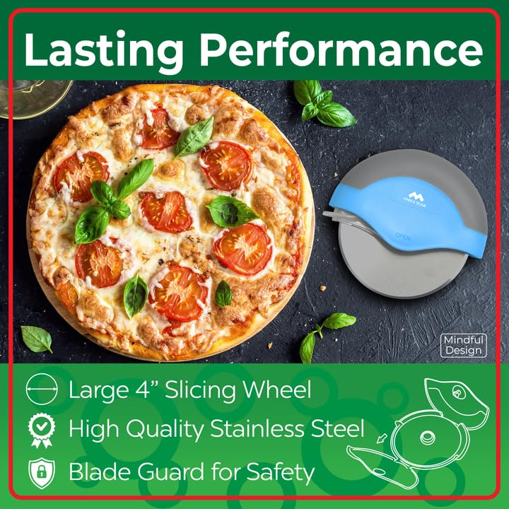Mindful Design Pizza Cutter Wheel with Protective Blade Cover, Easy to Clean and Dishwasher Safe Ergonomic Pizza Slicer (Blue) - Image 3