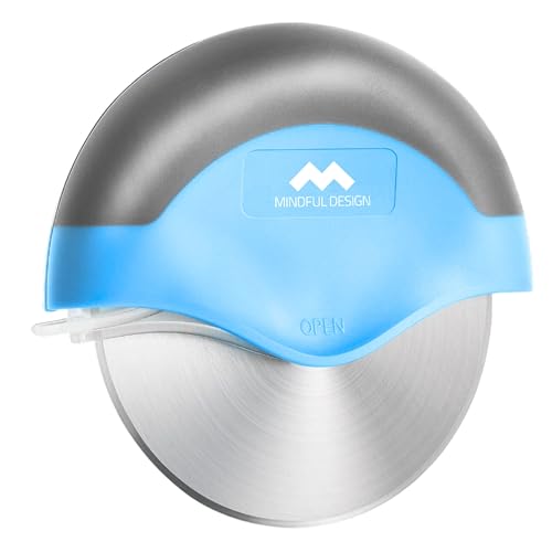 Mindful Design Pizza Cutter Wheel with Protective Blade Cover, Easy to Clean and Dishwasher Safe Ergonomic Pizza Slicer (Blue) - Image 1