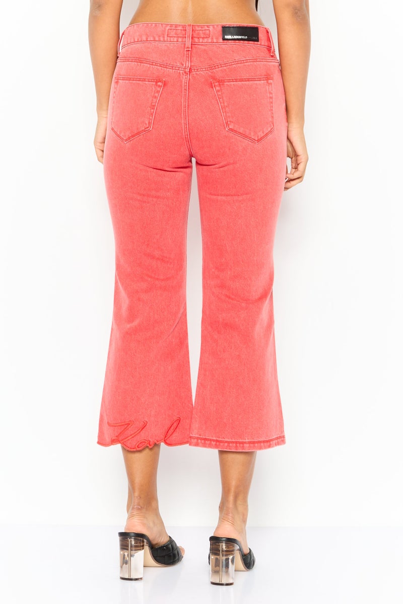 Karl Lagerfeld Women Regular Fit Washed Denim Jean, Red - Image 4