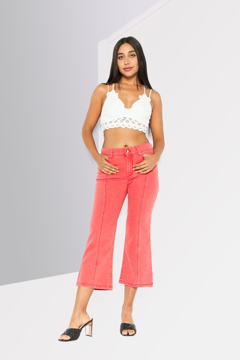 Karl Lagerfeld Women Regular Fit Washed Denim Jean, Red - Image 2