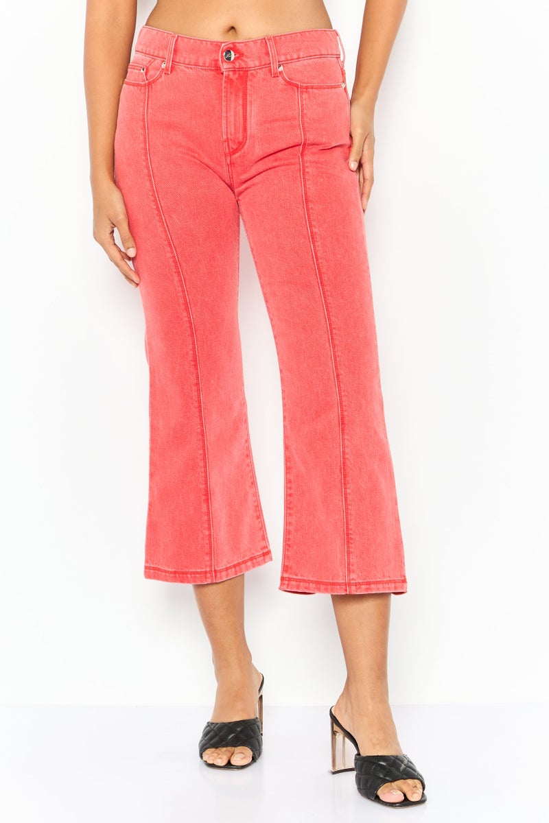 Karl Lagerfeld Women Regular Fit Washed Denim Jean, Red - Image 1