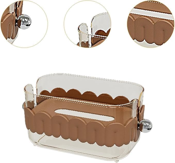 Jukkre Jukkre Paper Towel Box Home Living Room Coffee Table Restaurant Creative Light Luxury Kitchen Bedroom Desktop Style Paper Box for Office Reusable Clear Facial Tissue Box Holder (Brown)  - Image 2