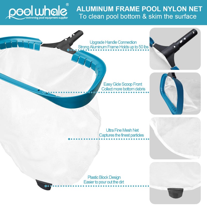 POOLWHALE 17.5" Heavy Duty Ultra Fine Mesh Pool Pollen & Sand Skimmer Rake, Aluminum Frame Deep Nylon Net, Pool Net for Above Ground & In-ground Swimming Pools (No Pole) - Image 3