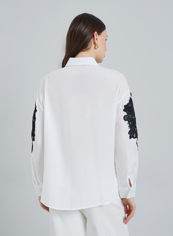Styli Women White Lace Trim Shirt - Image 4