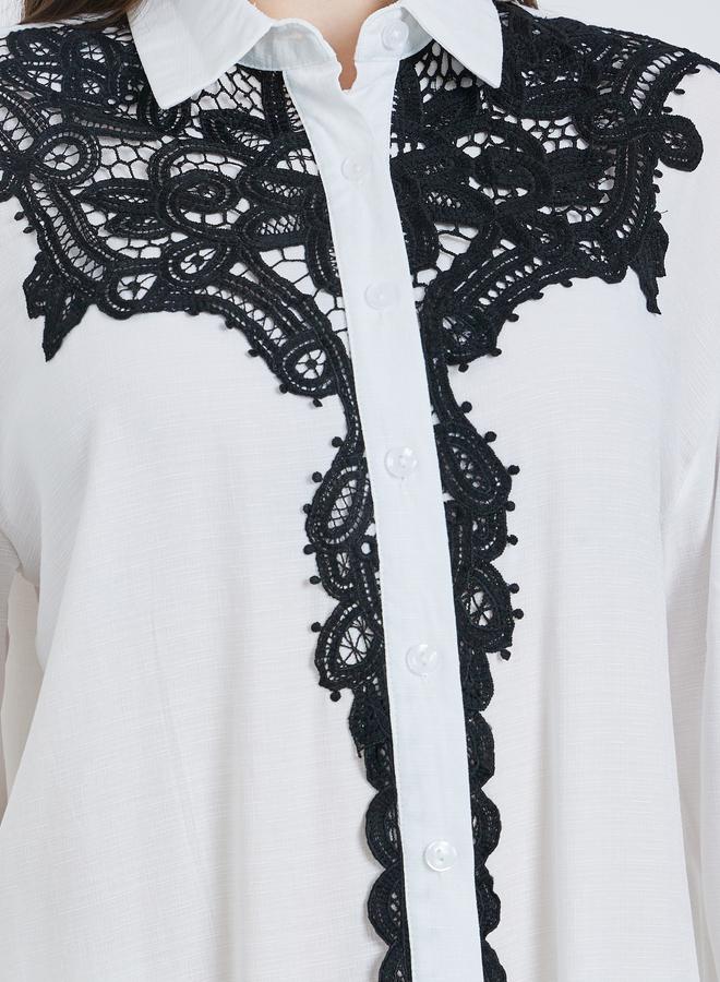 Styli Women White Lace Trim Shirt - Image 3