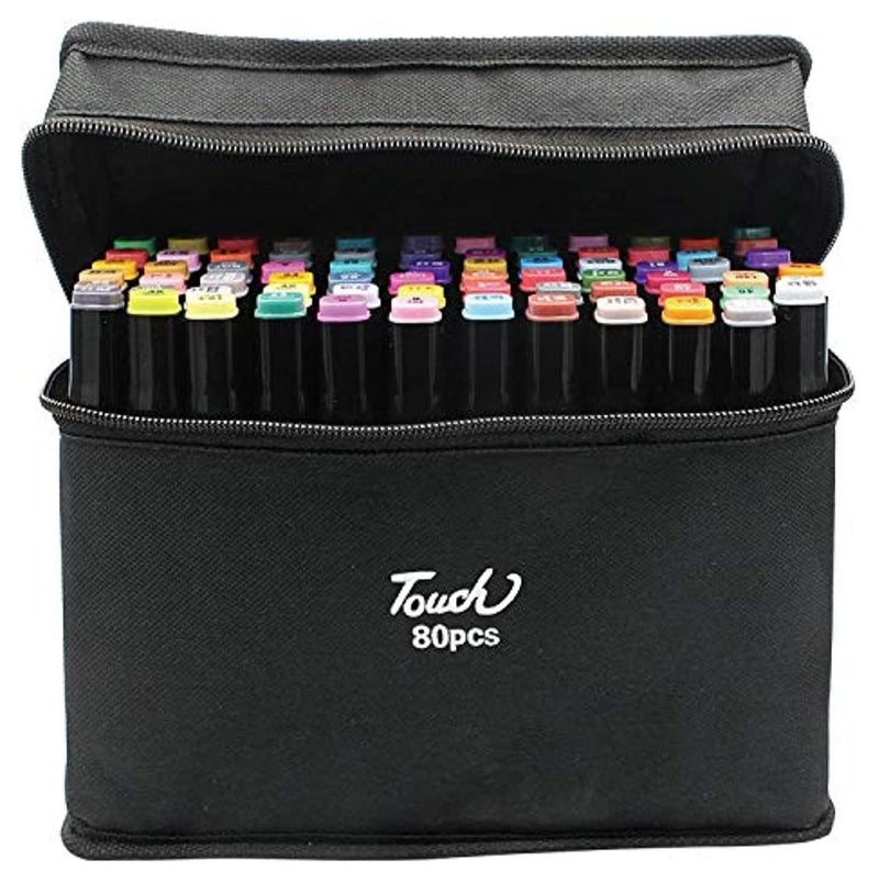 Touch 80 Pcs Permanent Multicolor Markers Set, Dual Tip Art Pens Set for Graphic Design, Drawing, Graffiti, Coloring, Highlighting, Underlining - Image 1