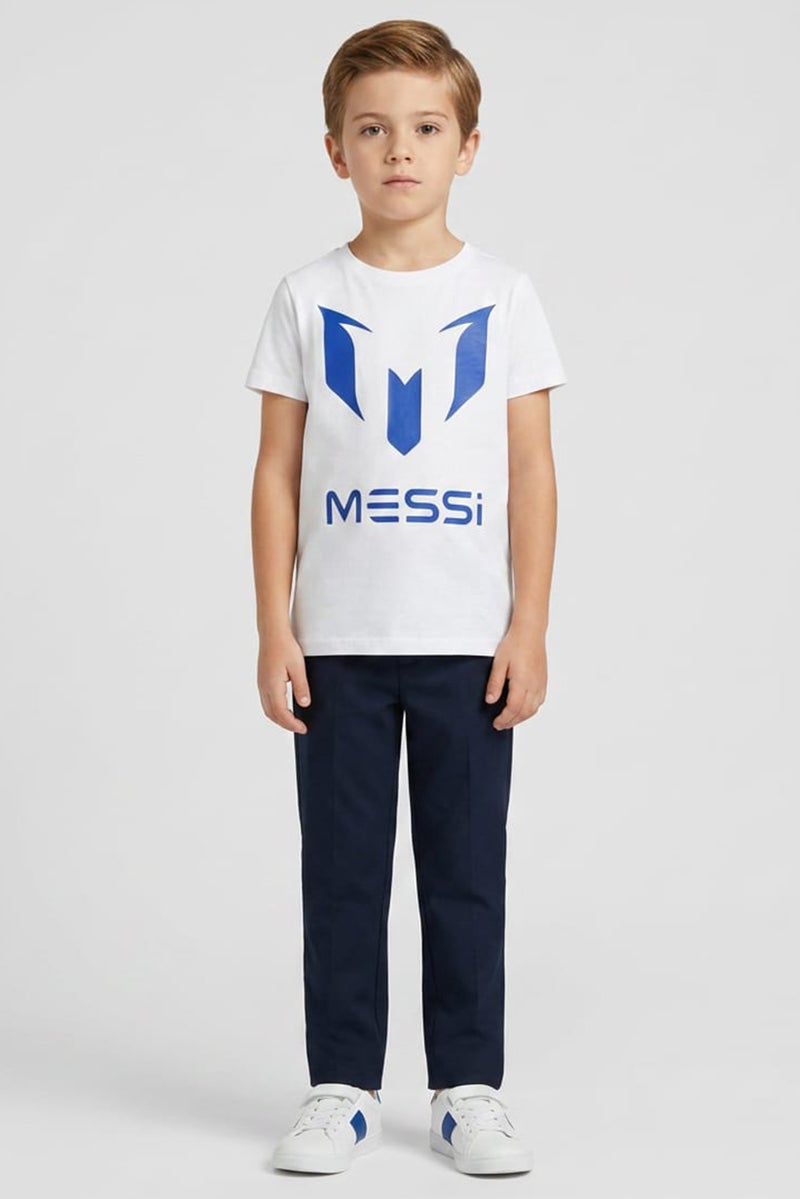 MESSI Kids Boy Vingino Short Sleeve Brand Logo T-Shirt, White - Image 1