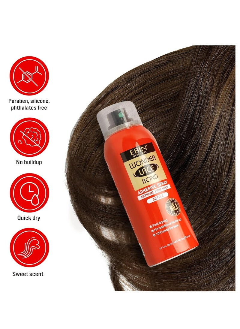EBIN NEW YORK Wonder Lace Bond Adhesive Spray Active Extreme Firm Hold 80 ML  - Image 2