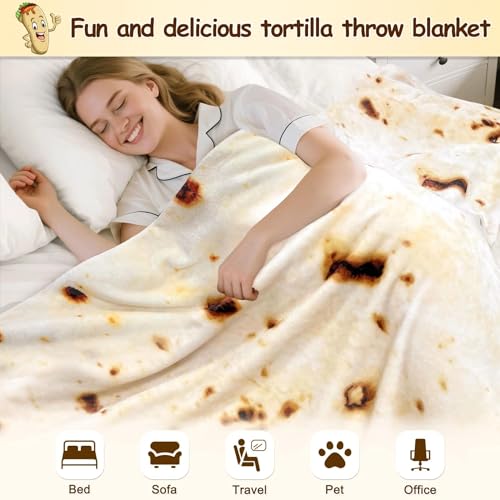 Mermaker Burrito Tortilla Taco Blanket 71 inches for Adult Kids, Realistic Tortilla Throw Blanket Funny Gifts for Women Men Teen Boy Girl, Soft Flannel Food Blanket for Christmas Birthday Gifts-Yellow - Image 4