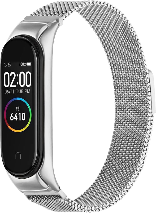 Mugust Strap Compatible with Xiaomi Mi Band 4 Xiaomi Mi Band 3 Strap, Stainless Steel Metal Magnet Replacement Bracelet for Xiaomi Mi Smart Band 4 Strap, Women Men (Silver), Classic
