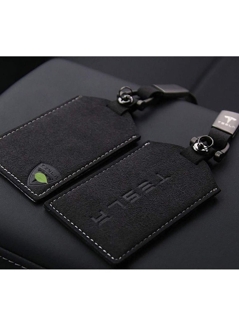 Y&D Key Card SYOSI Holder Artificial suede Protector Cover Keychain Accessories for Tesla Model 3, Y Black  - Image 3