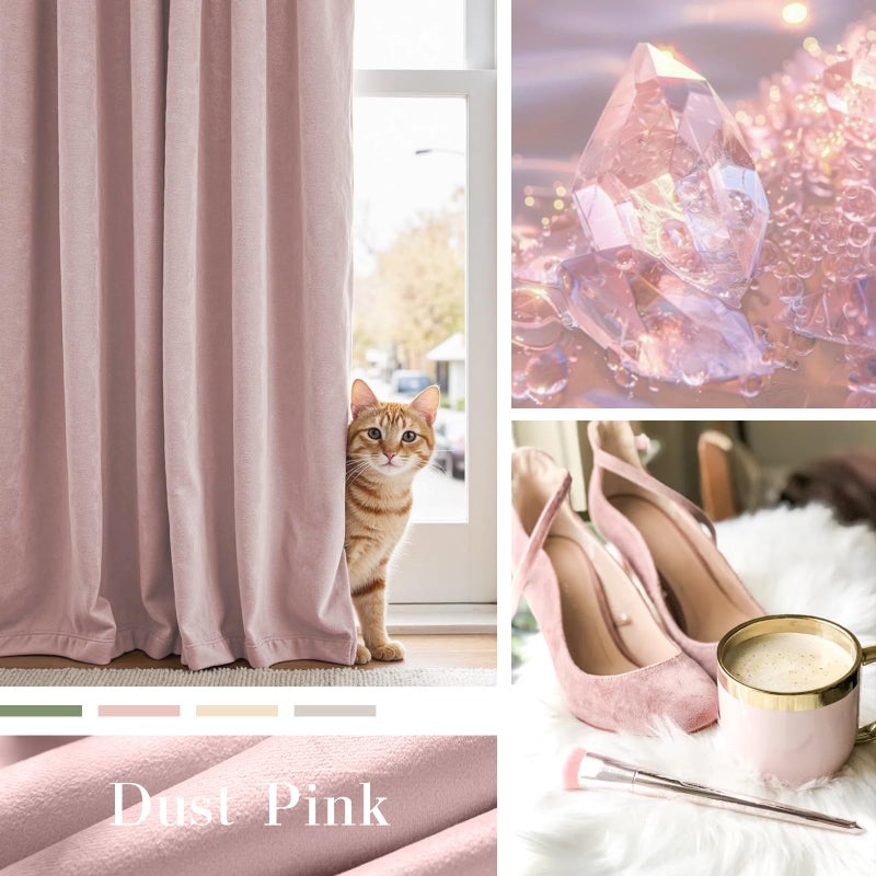 Lazzzy Velvet Blackout Curtains Thermal Insulated Room Window Drapes Super Soft Luxury Curtains for Living Room Bedroom Rod Pocket 2 Panels, Dusty Pink, 52" W x 90" L - Image 3