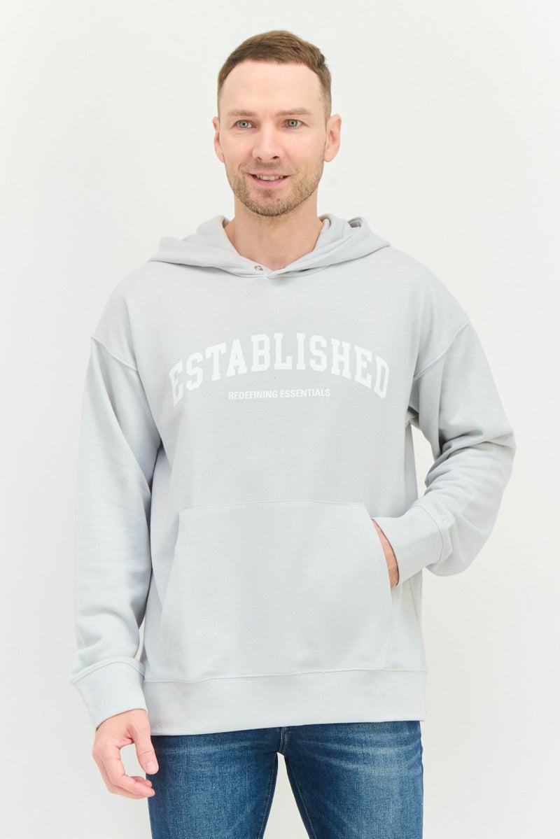 Established Redefining Essentials Men Hooded Brand Logo Long Sleeves Sweatshirt, Light Grey - Image 1