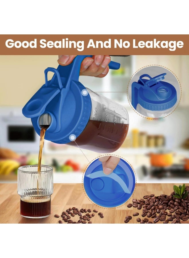 Cold Brew Coffee Maker,32 oz Mason Jar Pitcher with Stainless Steel Filter, Pour Spout Handle Lid, Heavy Duty Glass Airtight & Leak-Proof Pitcher for iced coffee Tea Lemonade-Blue - Image 3