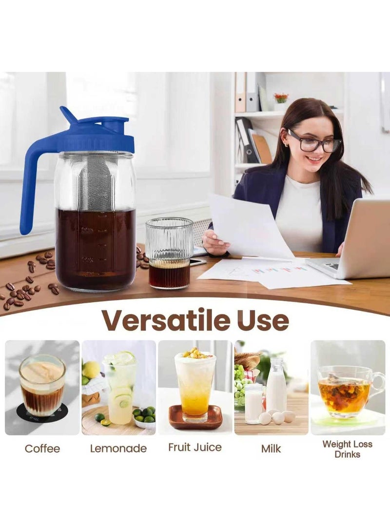 Cold Brew Coffee Maker,32 oz Mason Jar Pitcher with Stainless Steel Filter, Pour Spout Handle Lid, Heavy Duty Glass Airtight & Leak-Proof Pitcher for iced coffee Tea Lemonade-Blue - Image 5