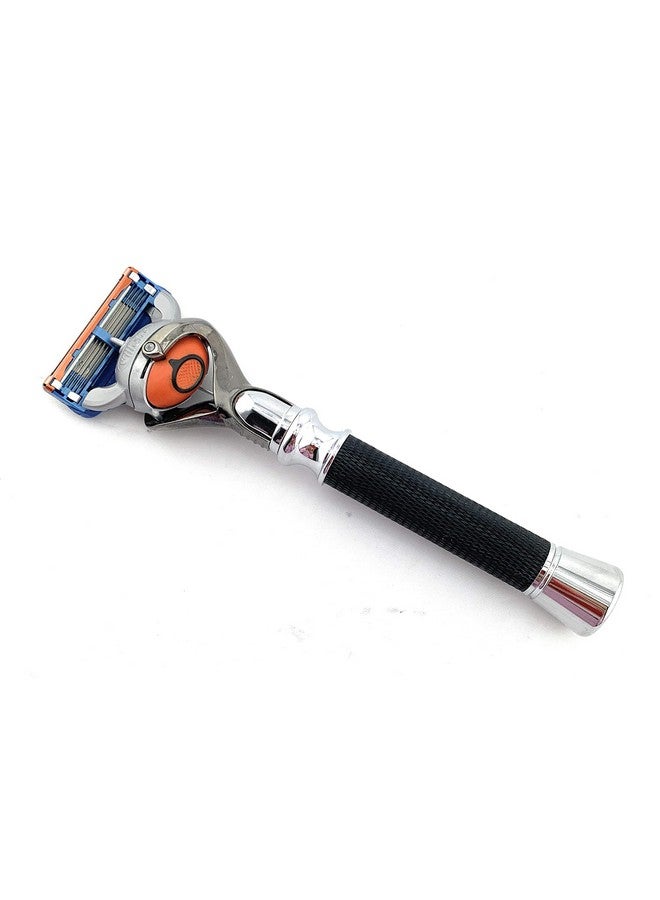 جي.بي.أس ماكينة حلاقة فاخرة للعناية بالرجال، بمقبض طويل مانع للانزلاق، من الفولاذ المقاوم للصدأ والكروم الأسود - Image 1