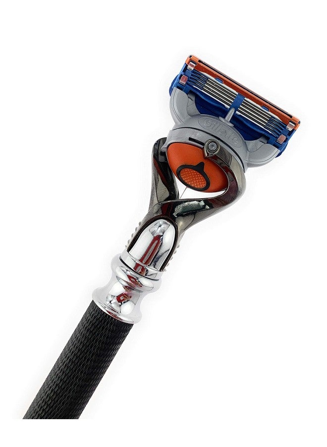 جي.بي.أس ماكينة حلاقة فاخرة للعناية بالرجال، بمقبض طويل مانع للانزلاق، من الفولاذ المقاوم للصدأ والكروم الأسود - Image 3