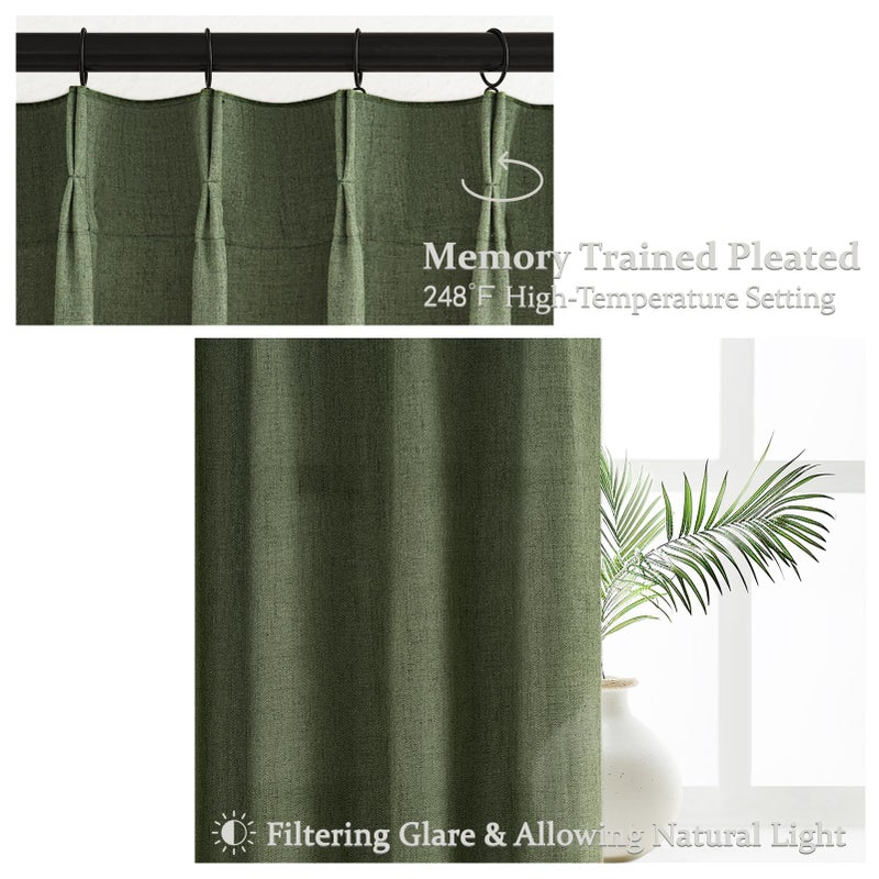 PleatedDrapes Dark Olive Green Pleat Memory Shape Linen Curtains 84 Inch Length 2 Panels for Living Room, Cottagecore Farmhouse Loden Light Filtering Moss Office at Home Sheer Curtains 40"x84" Long - Image 3