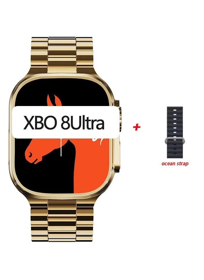 The New XBO8 ULTRA Smart Watch Series 8 With A Full Screen Works With The Android And IOS System Supports GPS With An Additional Bracelet Size 49 mm Gold / Black Color
