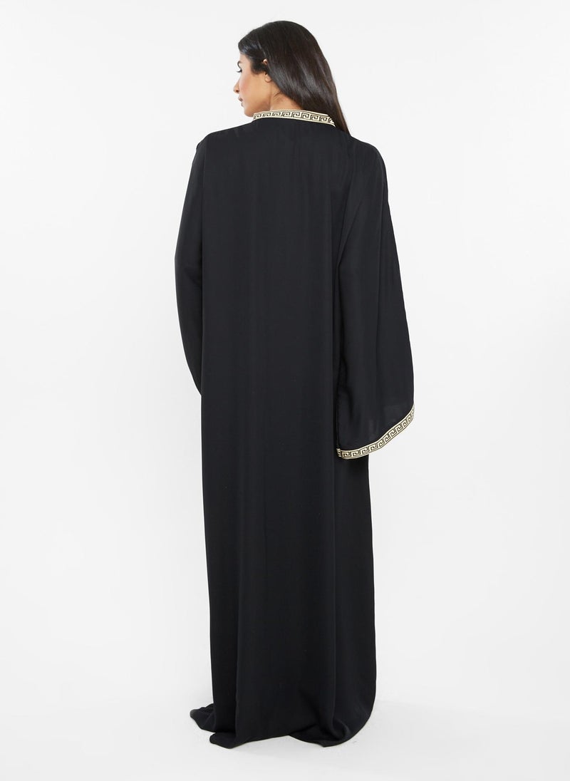 NUKHBAA - Black gold embroidery lace Abaya-AJ103A - Image 1
