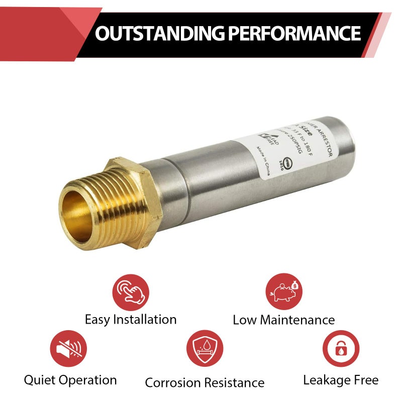 EFIELD 2-Pack EFIELD MH-131, 1/2-Inch MIP Thread Stainless Steel Water Hammer Arrestor For Potable Water Plumbing Application,(HAMMER006-2PCS) - Image 3