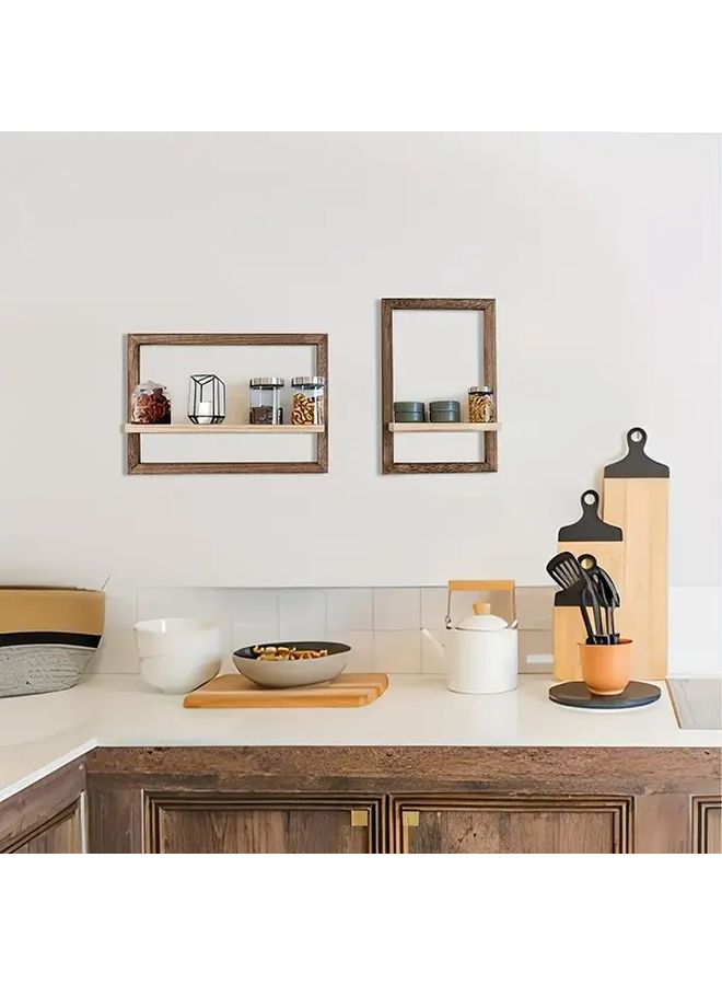 Set Of 2 Vintage Brown Wooden Wall Shelves Square Display Shelves For Photos Candles Flowers Albums And Potted Plants Perfect For Living Room Office Decoration - Image 5