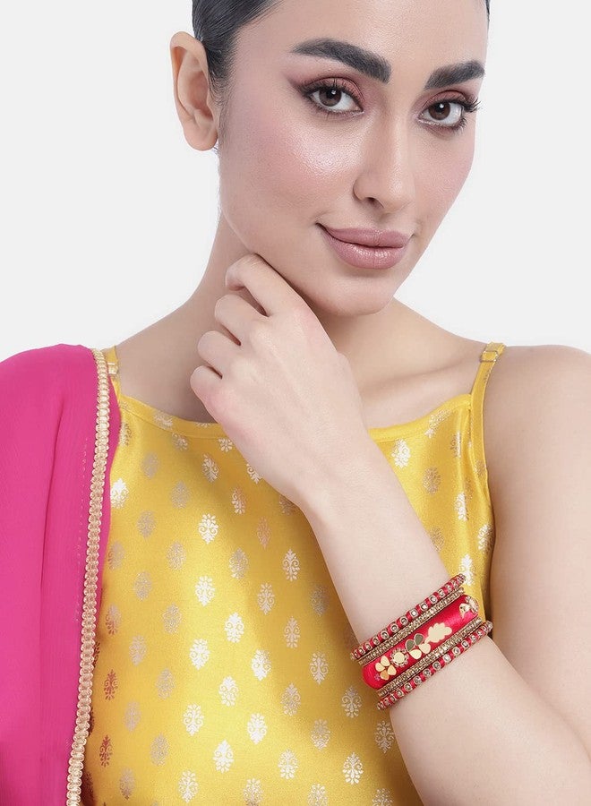 Peora Synthetic Stone Studded 2.6 inch Red Silk Thread Bangles Set Ethnic Fashion Jewellery Navratri Gift for Women Girls - Image 2