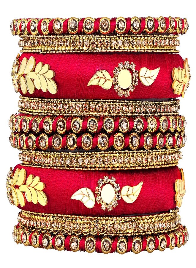 Peora Synthetic Stone Studded 2.6 inch Red Silk Thread Bangles Set Ethnic Fashion Jewellery Navratri Gift for Women Girls - Image 1