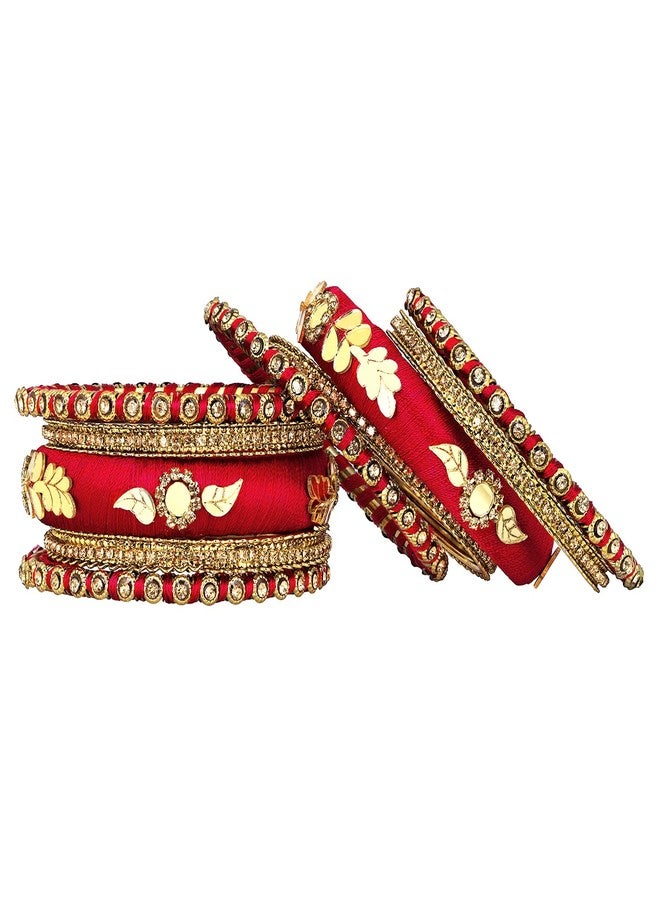 Peora Synthetic Stone Studded 2.6 inch Red Silk Thread Bangles Set Ethnic Fashion Jewellery Navratri Gift for Women Girls - Image 3