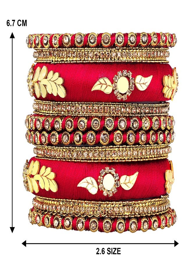 Peora Synthetic Stone Studded 2.6 inch Red Silk Thread Bangles Set Ethnic Fashion Jewellery Navratri Gift for Women Girls - Image 5