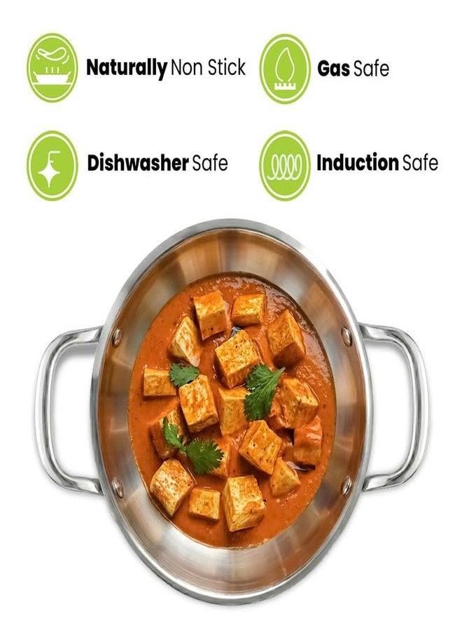 Allo Triply Stainless Steel Kadhai with Handles|Perfect Kadhai for Curry/Stir-Fry/Deep-Fry/DryVeg/Saute Induction Friendly Naturally Non-Stick | 10 Years Warranty, Without lid - Image 4