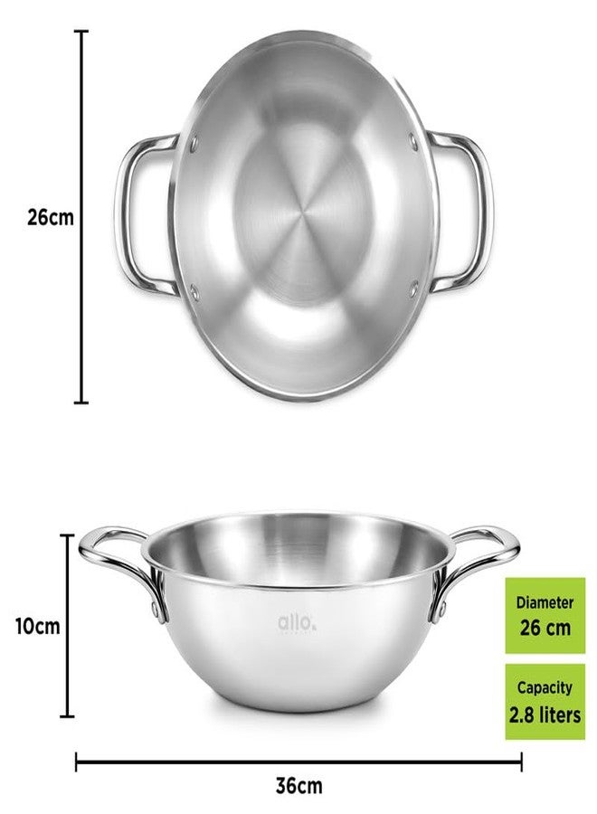 Allo Triply Stainless Steel Kadhai with Handles|Perfect Kadhai for Curry/Stir-Fry/Deep-Fry/DryVeg/Saute Induction Friendly Naturally Non-Stick | 10 Years Warranty, Without lid - Image 5