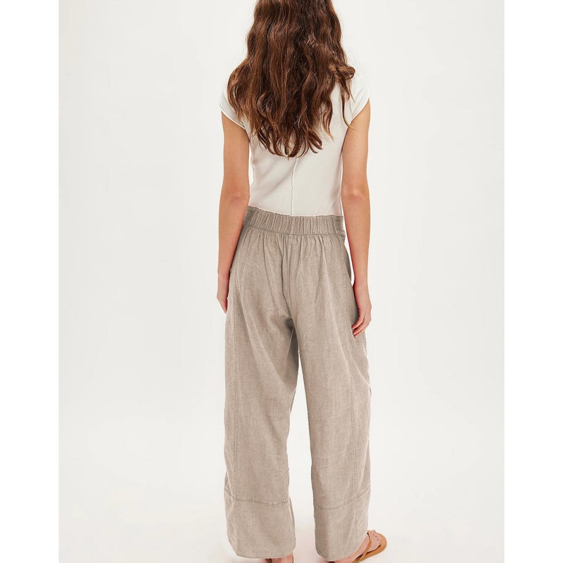Songling Wide Leg Linen Pants for Women Summer Cotton Casual Palazzo Pant Boho Flowy Beach Pants with Pockets(Khaki,S) - Image 2