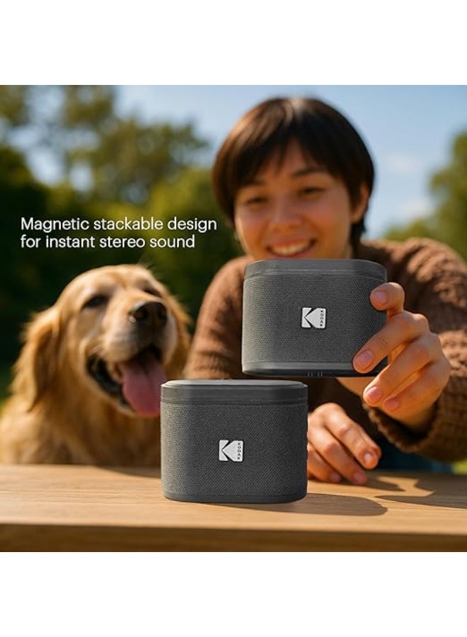 Kodak SOUNDBRIX Magnetic Splittable Bluetooth Speaker IPX4 Water Resistant Ultra Portable Speaker Wireless 5H Playtime Electronics for Outdoors Home Travel Gifting Stackable Design grey - Image 5