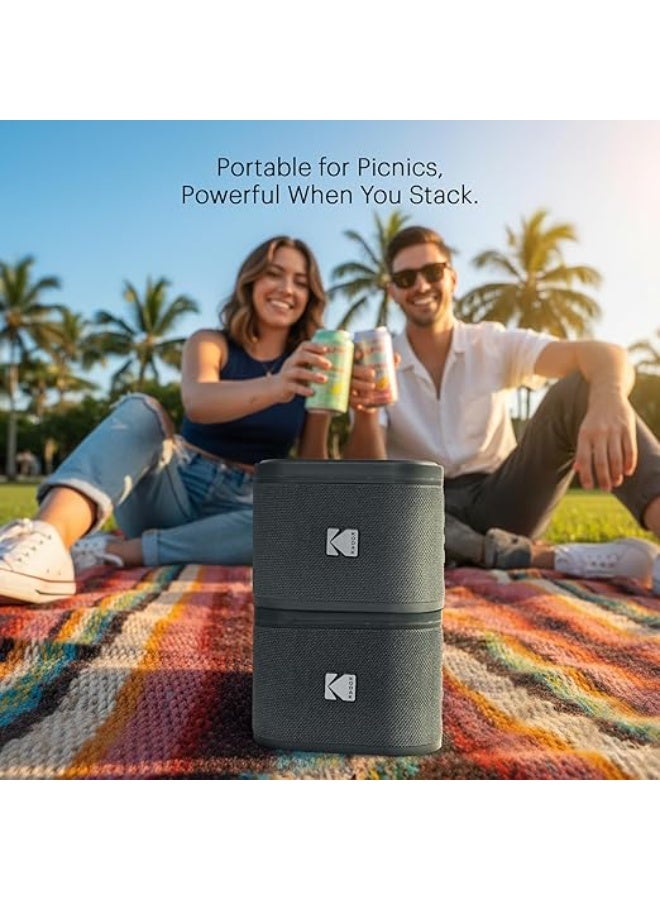 Kodak SOUNDBRIX Magnetic Splittable Bluetooth Speaker IPX4 Water Resistant Ultra Portable Speaker Wireless 5H Playtime Electronics for Outdoors Home Travel Gifting Stackable Design grey - Image 4