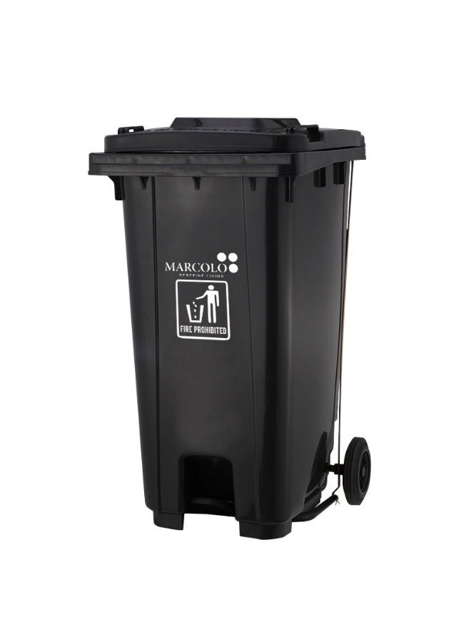 ماركولو سلة قمامة بدواسة مركزية سعة 120 لتر – أسود – مصنوعة من بلاستيك HDPE مقاوم للأشعة فوق البنفسجية والعوامل الجوية – مزودة بعجلات للاستخدام الداخلي والخارجي - Image 1