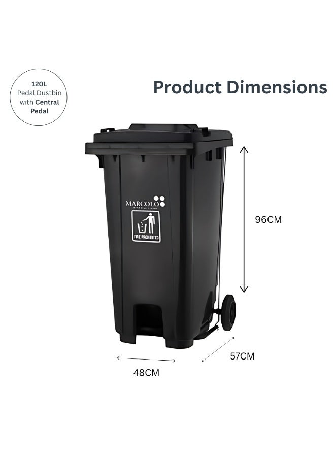 ماركولو سلة قمامة بدواسة مركزية سعة 120 لتر – أسود – مصنوعة من بلاستيك HDPE مقاوم للأشعة فوق البنفسجية والعوامل الجوية – مزودة بعجلات للاستخدام الداخلي والخارجي - Image 4