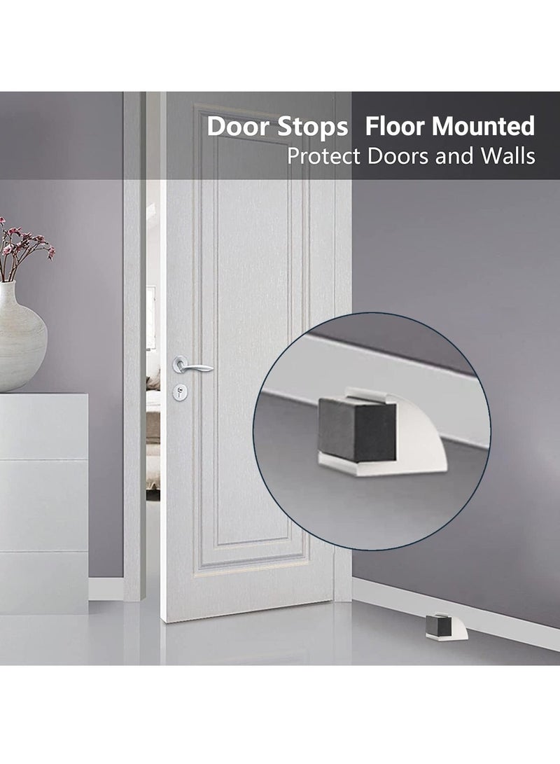 2 Packs Floor Mounted Door Stops Rubber Black Door Stop Modern Chrome Silver Door Stopper Solid Metal Doorstop Wall Protector with Bumper Buffer and Fixings  - Image 2
