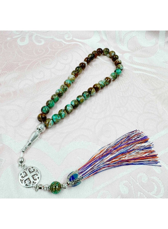 NIBEMINENT 33 Muslim Prayer Beads Gray Green Pattern/10mm