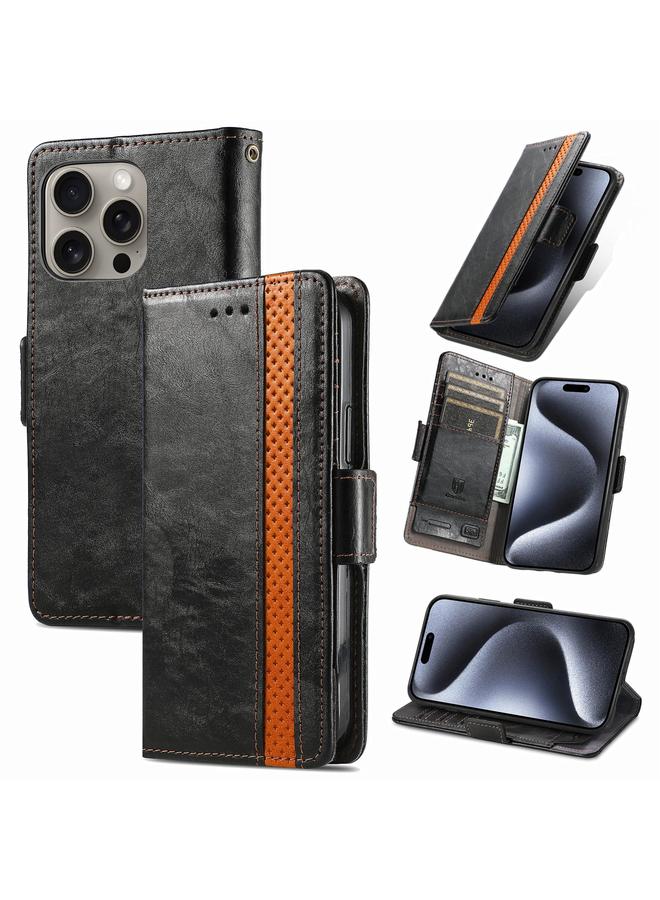 S-TOP Case For iPhone 16 Pro Max CaseNeo Splicing Dual Magnetic Buckle Leather Phone Case - Image 1