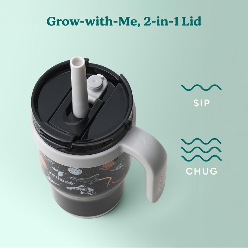REDUCE 14 Oz Coldee Kids Tumbler with Lid and Straw - Coldee Insulated Travel Mug - Spill-Proof, Sweatproof Stainless Steel, BPA-Free - Includes Handle, Reusable Silicone Straw - Galaxy - Image 5