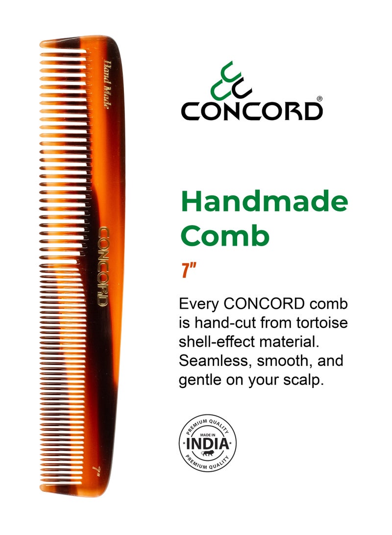 CONCORD 7 Inch Handmade Comb, Graduated Dressing Comb, Wide & Fine Spaced Teeth Comb, Round Teeth, Comb for Wet or Dry Hair, For All Hair Type, Made in India - Image 2