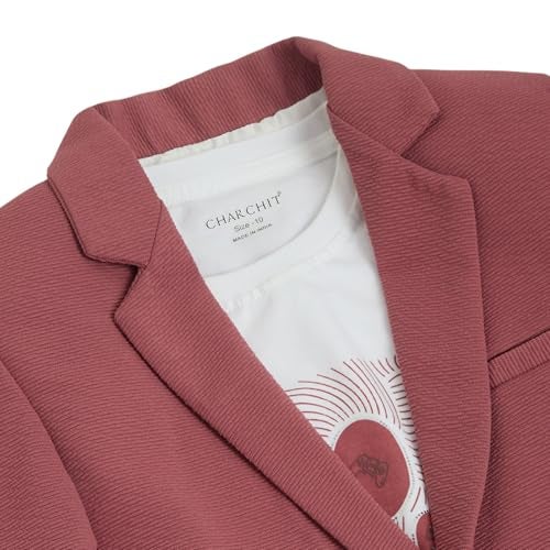CHARCHIT Boys Regular Fit Plain Blazer and T-Shirt Pink - Image 5