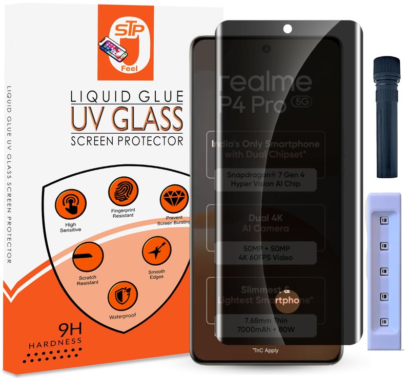 STP FEEL® UV Advanced Privacy Tempered Glass Screen Protector Guard Compatible for Realme P4 Pro 5G (6.8 Inch, Pack of 1) Full Edge to Edge Coverage Anti-Spy/Anti-Peeping 9H Hardness - Image 1