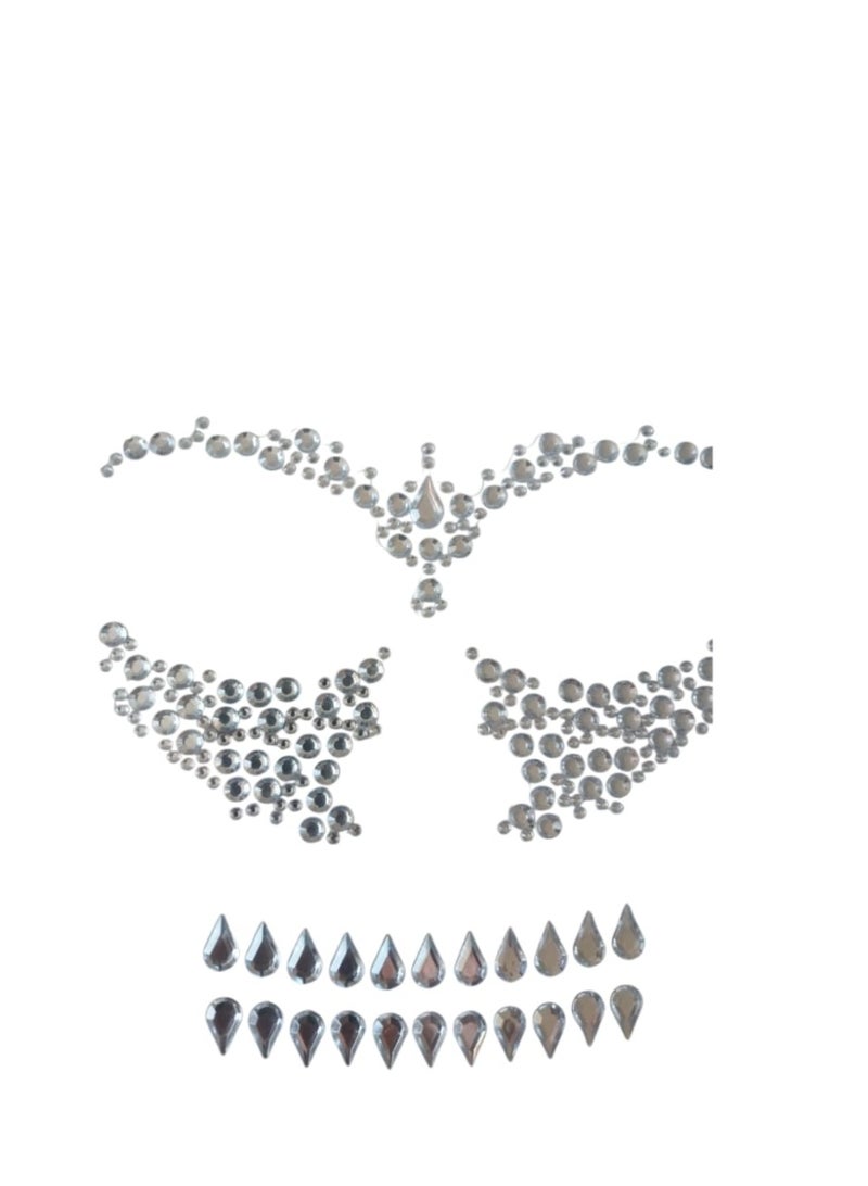 تصميم مكياج جمجمة سكرية مرصع بالأحجار – وشم وجه لامع للهالوين واحتفالات يوم الأموات والمهرجانات | إطلالة جمجمة كريستالية متلألئة لعاشقات الجمال القوطي والفخم - Image 1