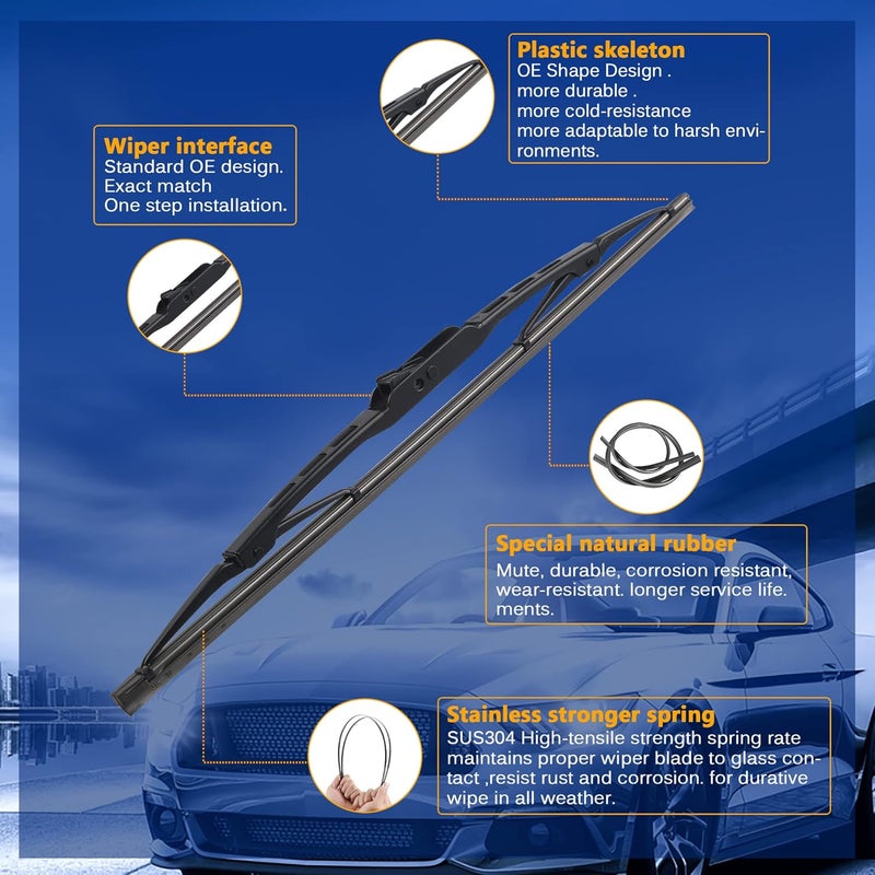Raintok Windshield Wiper Blade Set Replacement for 2002-2007 Jeep Liberty/2001-2007 Mazda Tribute/1987-1995 Nissan Pathfinder and Rear Windshield Wiper Blade-19"/19"/10" (Set of 3) U/J Hook - Image 5