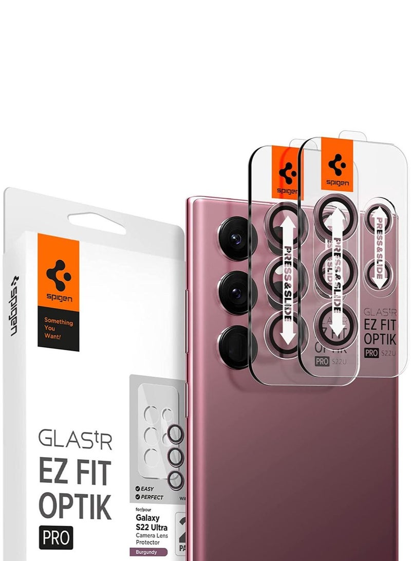 Spigen Glastr Ez-Fit Optik Pro Camera Lens Protector (2 Pack) for Samsung Galaxy S22 Ultra - Burgundy - Image 1