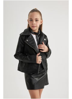 DeFacto Girl Regular Fit Blazer Collar Long Sleeve Pu Coat  - Image 4