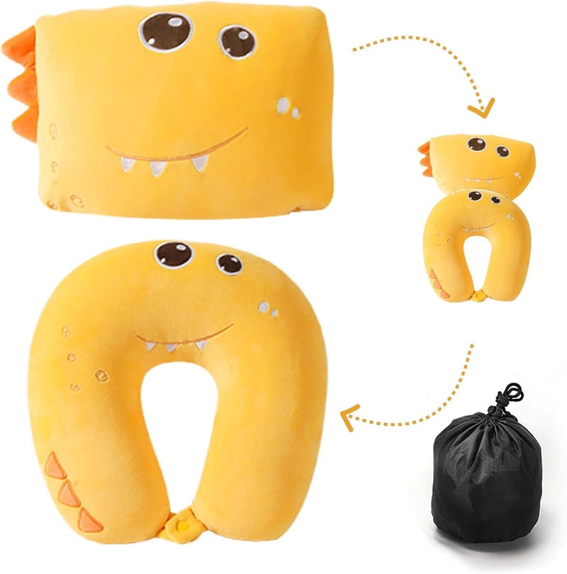 KASTWAVE 2 in 1 Deformable Cartoon Travel Pillow - Yellow Dinosaur - Image 1