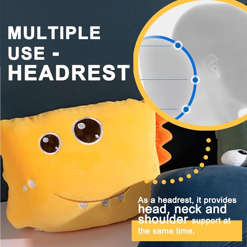 KASTWAVE 2 in 1 Deformable Cartoon Travel Pillow - Yellow Dinosaur - Image 4